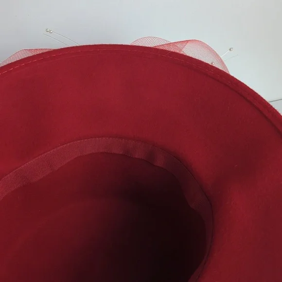 VINTAGE Women's Red Wool Satin Kentuky Derby Easter Church Hat - Picture 6 of 7